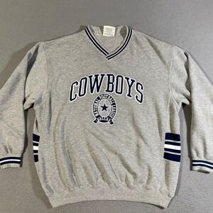 Vintage Lee Sport Dallas Cowboys NFL Gray V Neck Pullover‎ Sweatshirt Mens Large